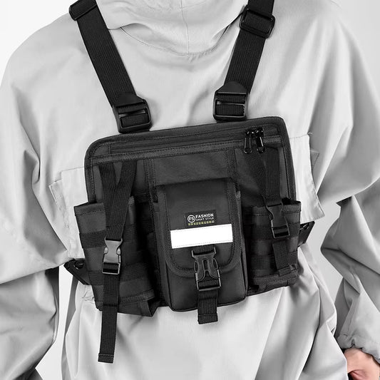 Reflective Design Chest Rig Bag Wear-Resistant Tactical Vest Bag Multiple Pockets Students Chest Bag Hip-Hop Streetwear Backpack