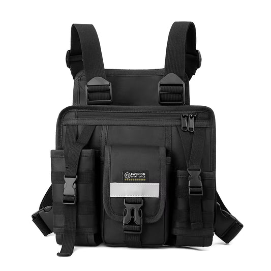 Reflective Design Chest Rig Bag Wear-Resistant Tactical Vest Bag Multiple Pockets Students Chest Bag Hip-Hop Streetwear Backpack