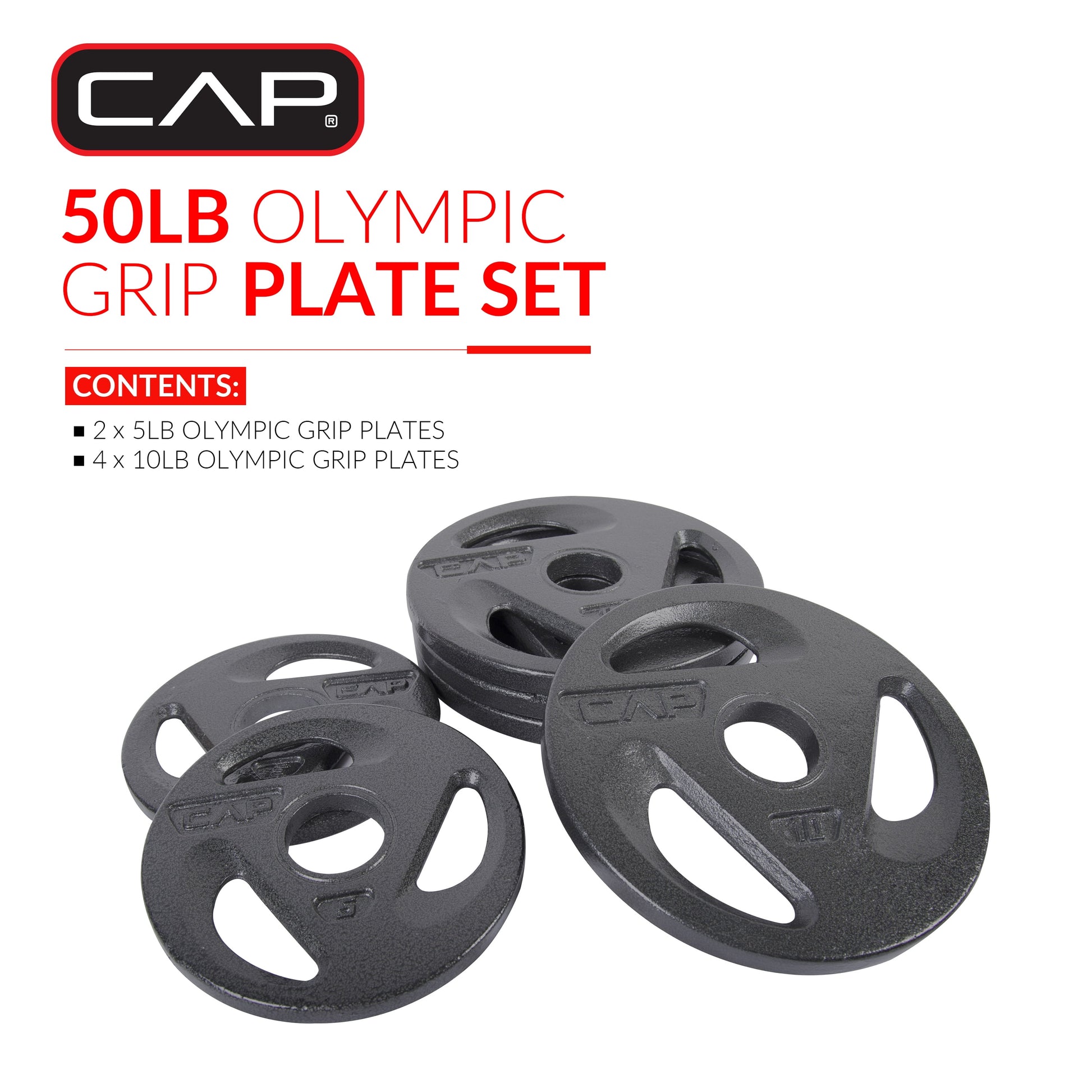 Barbell 50 Lb Olympic Grip Plate Weight Set (10X4, 5X2)