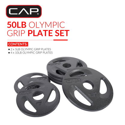 Barbell 50 Lb Olympic Grip Plate Weight Set (10X4, 5X2)