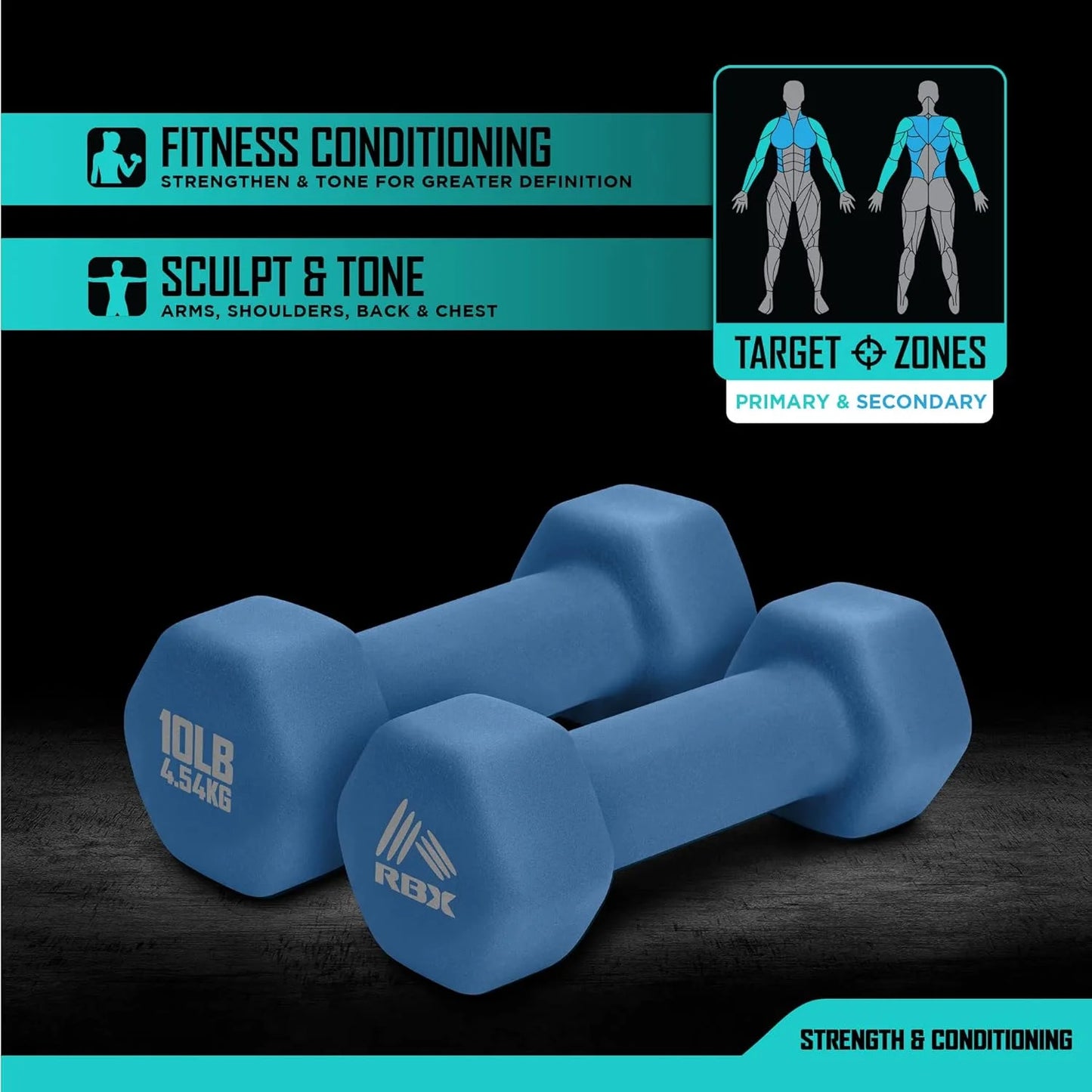 Weights Dumbbells Set - Neoprene Arm Weights with Non-Slip Grip, Training, Workout, Fitness, 10Lb