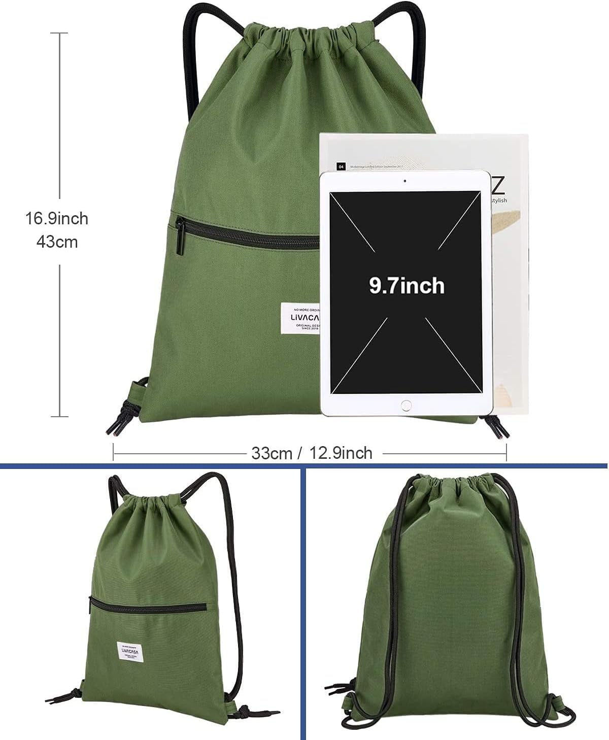 Drawstring Backpack Gym Drawstring Bag Sports for Men Women All Army Green