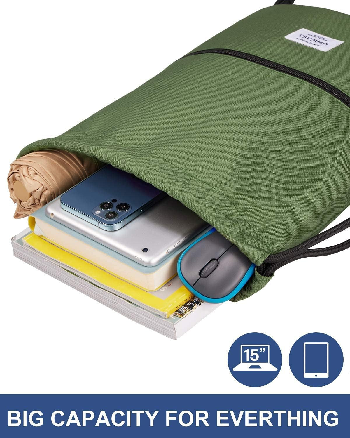 Drawstring Backpack Gym Drawstring Bag Sports for Men Women All Army Green