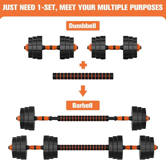 Adjustable Weights Barbell Dumbbells Set,  Weights Dumbbells Non-Slip Neoprene Hand Weights with Connecting Rod for Adults Women Men Fitness,Home Gym Exercise Training Equipment