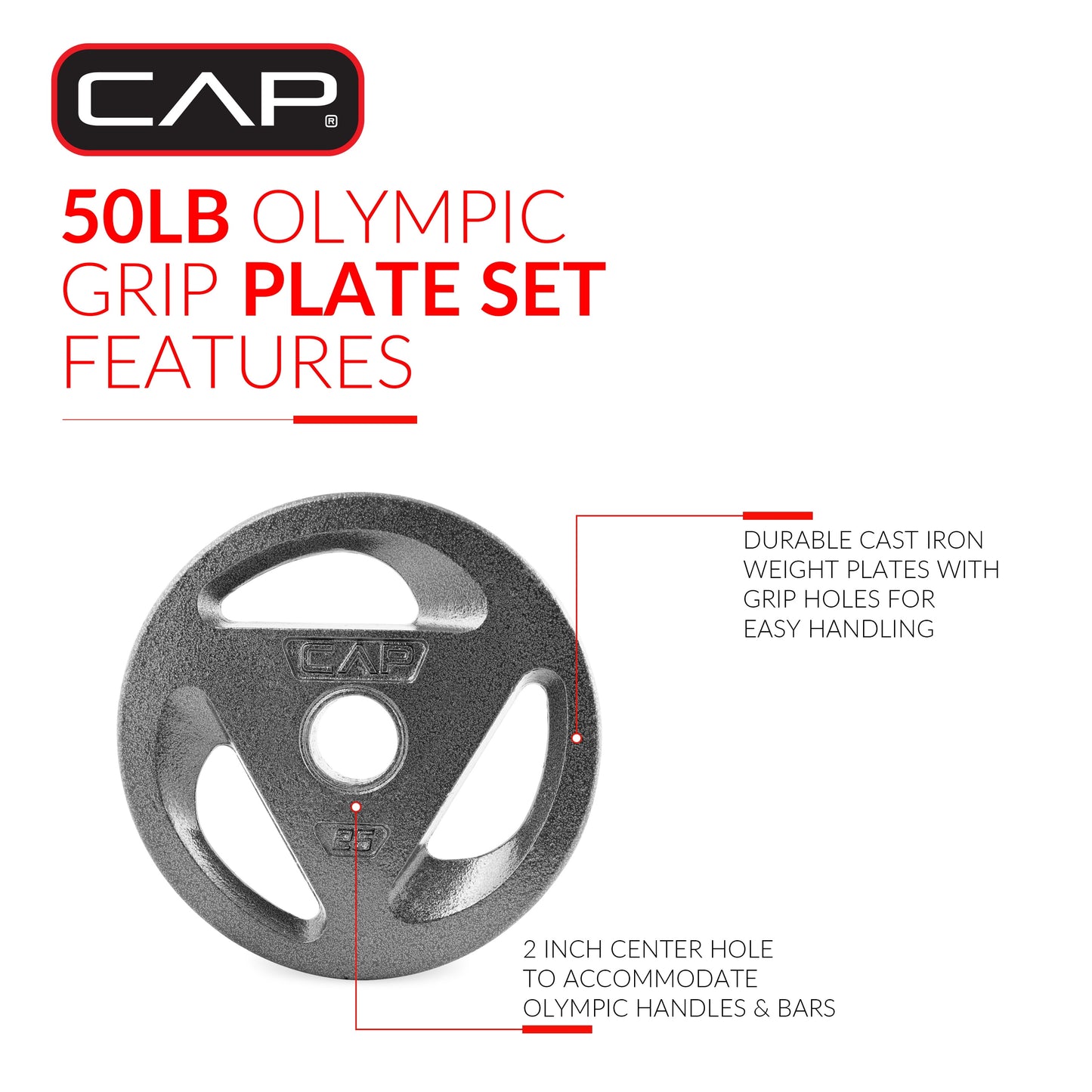 Barbell 50 Lb Olympic Grip Plate Weight Set (10X4, 5X2)